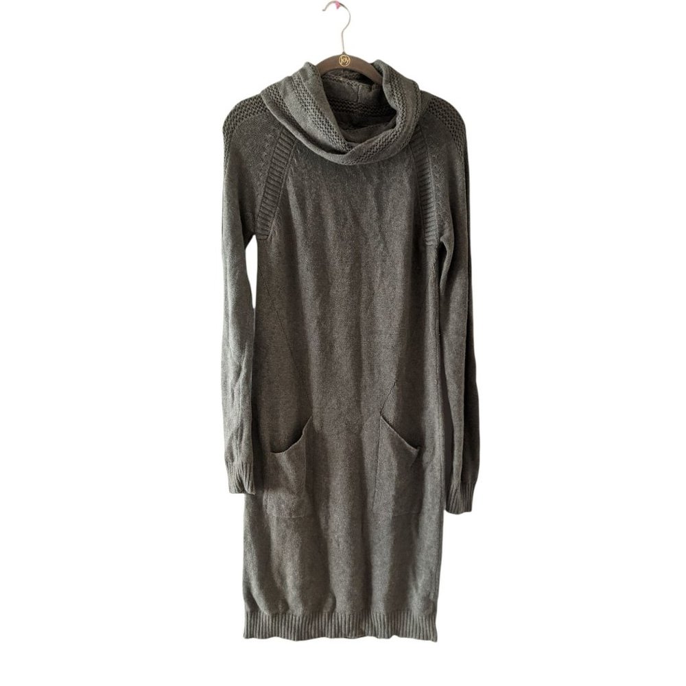 Prana Bisque Knee-Length Cowl Sweater Dress S Wool Blend Olive Green - Picture 3 of 11